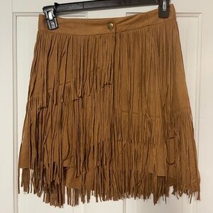 Blue B Suede Fringe Wrap Skirt, Large